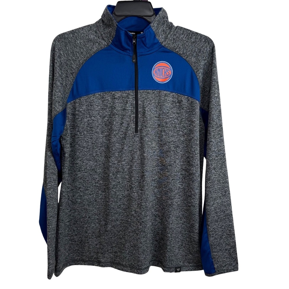 Fanatics New York Knicks 1/4 Zip Pullover 2XL Gray Blue NBA Logo‎ Athletic Shirt